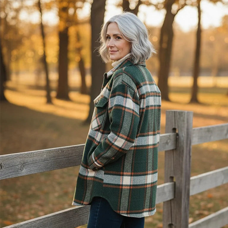 Women's Casual Flannel Shacket with Pockets - Oversized Shirt Jacket